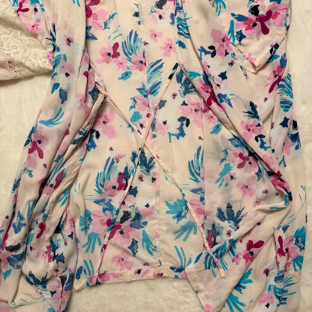 Adore Me 2X Floral Kimono Cardigan Lace Trim Cottagecore Boho Beach Cover Up - Picture 6 of 8